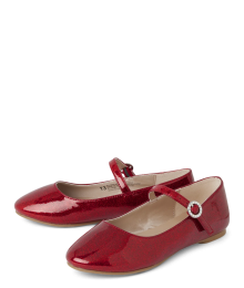 Childrens Place Red Girls Glitter Buckle Strap Ballet Flats 